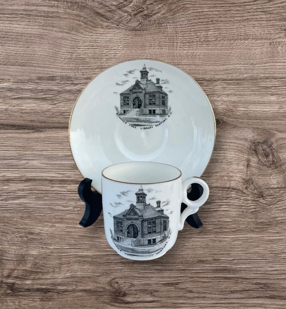 Vintage Richards Free Library, Newport NH Souvenir Cup & Saucer Rare
